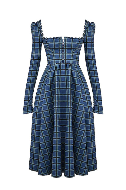 Delia Blue Tartan Midi Dress