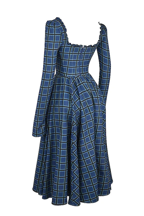 Delia Blue Tartan Midi Dress