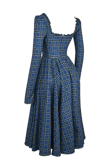 Delia Blue Tartan Midi Dress