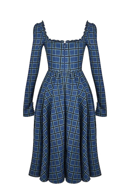 Delia Blue Tartan Midi Dress
