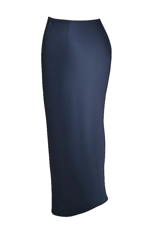 Charlene Navy Satin Bias Cut Maxi Skirt