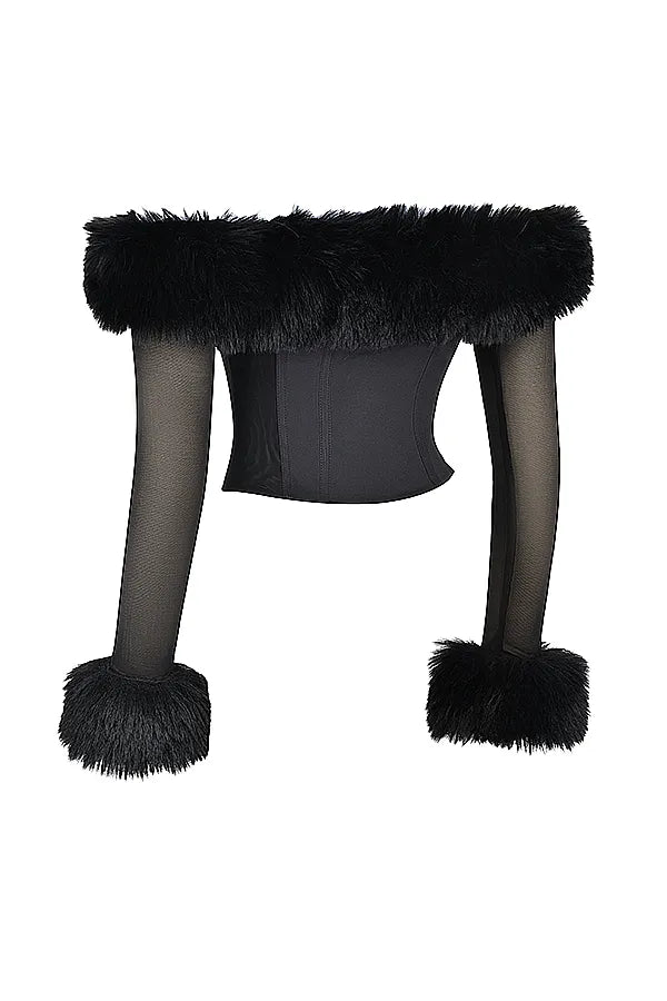 Merle Black Faux Fur Trim Corset