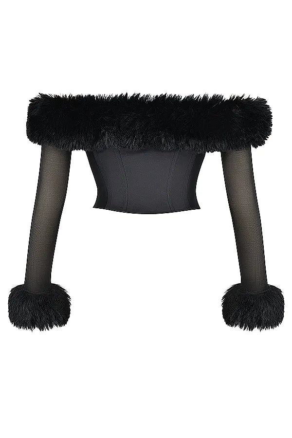Merle Black Faux Fur Trim Corset