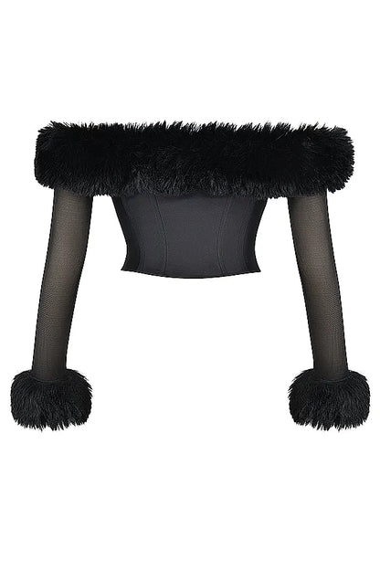 Merle Black Faux Fur Trim Corset