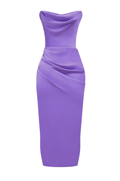 Santana Violet Satin Strapless Corset Midi Dress