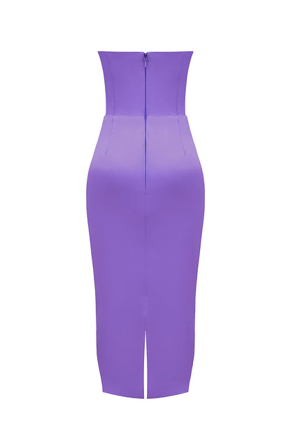 Santana Violet Satin Strapless Corset Midi Dress