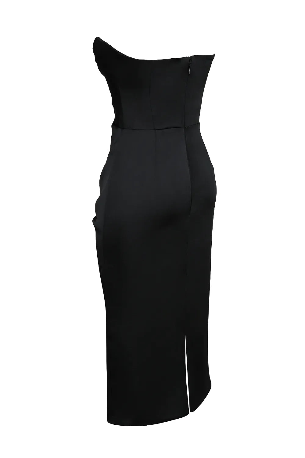 Santana Black Satin Strapless Midi Dress