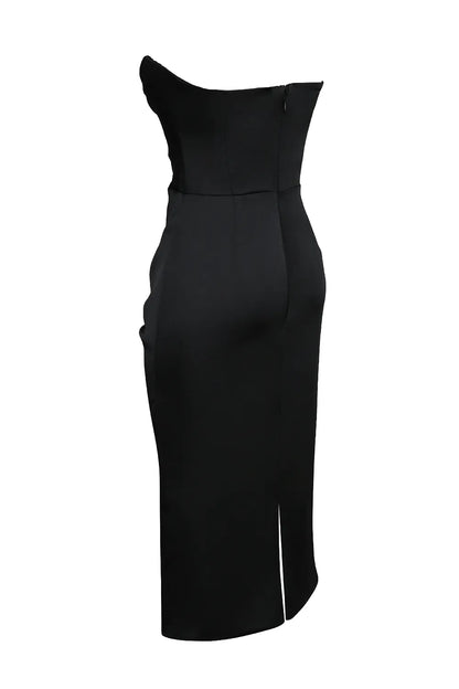 Santana Black Satin Strapless Midi Dress