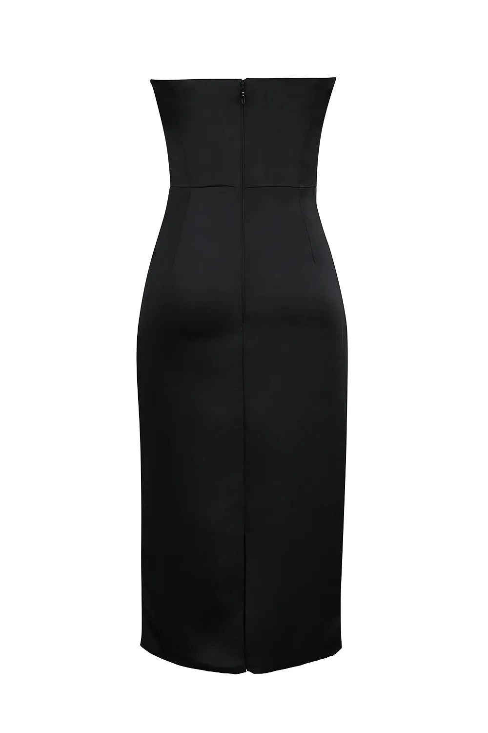 Santana Black Satin Strapless Midi Dress
