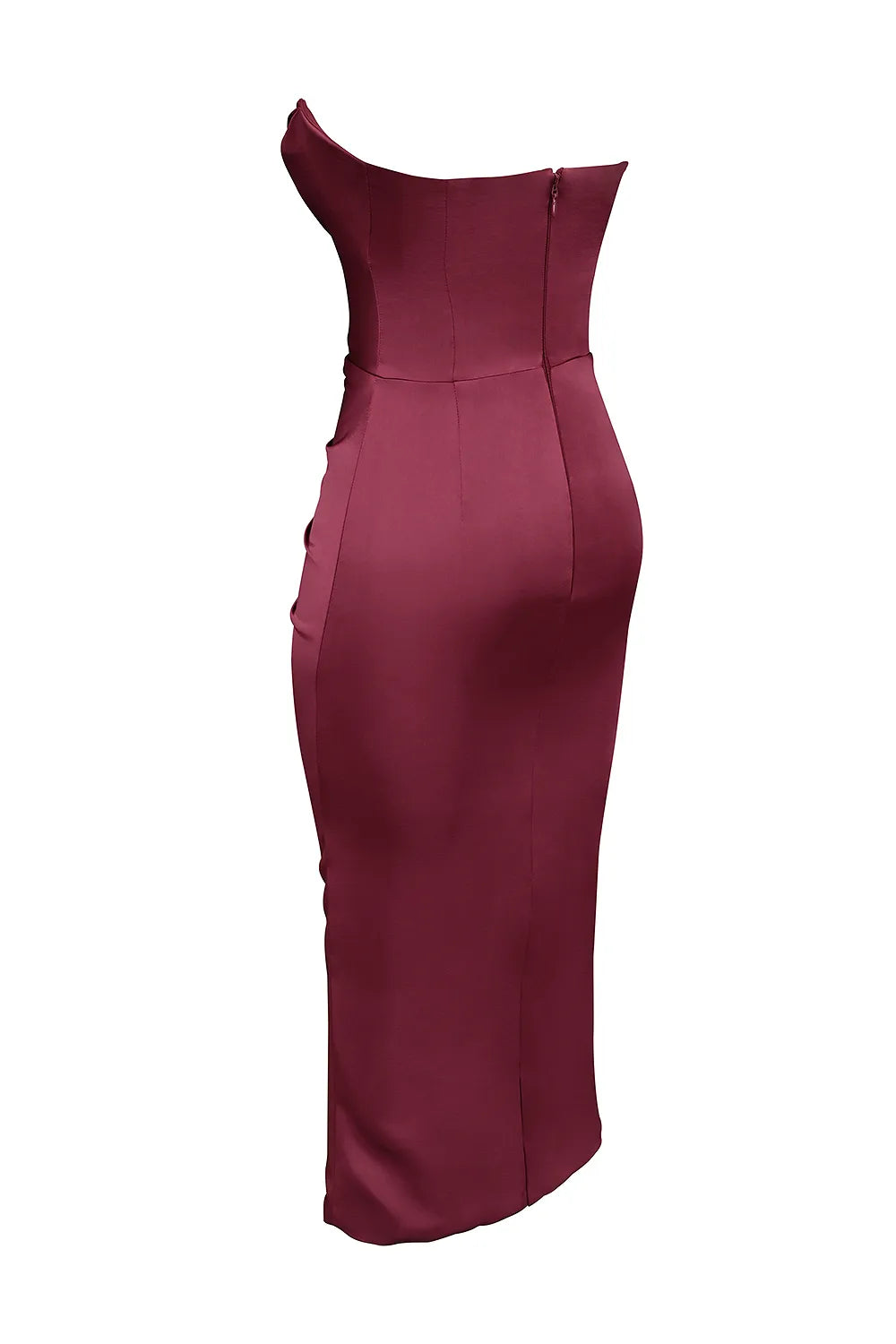 Santana Berry Satin Strapless Midi Dress