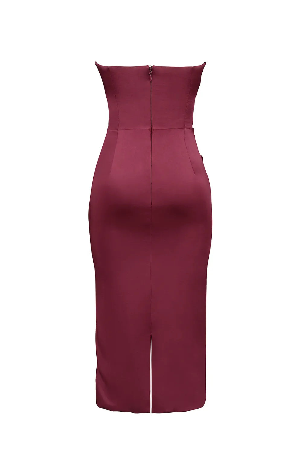 Santana Berry Satin Strapless Midi Dress