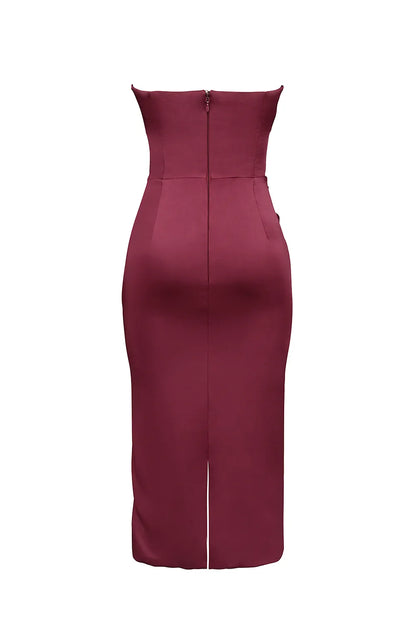Santana Berry Satin Strapless Midi Dress