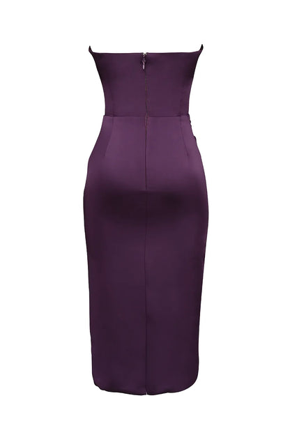 Santana Grape Satin Strapless Midi Dress