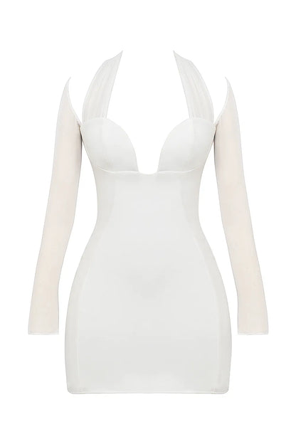 Holly White Plunge Mini Dress