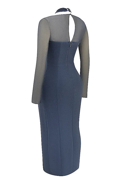 Evangelina Slate Plunge Maxi Dress