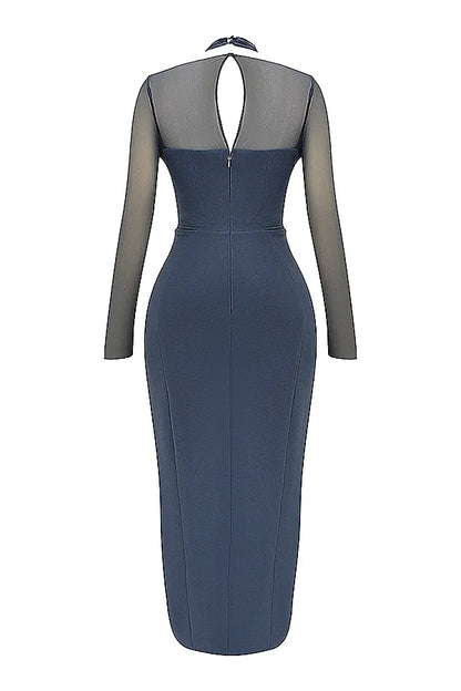 Evangelina Slate Plunge Maxi Dress