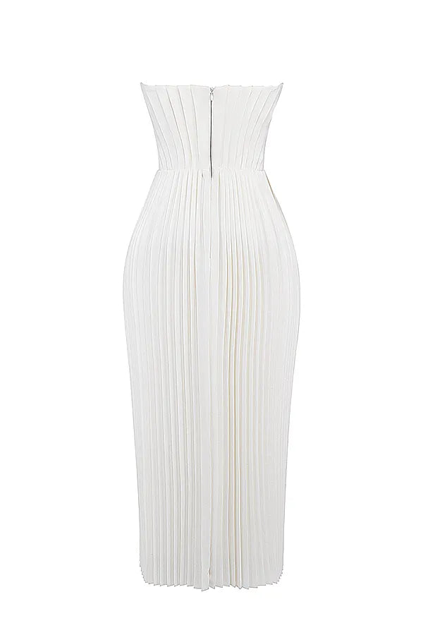 Amorata Ivory Pleated Maxi Dress