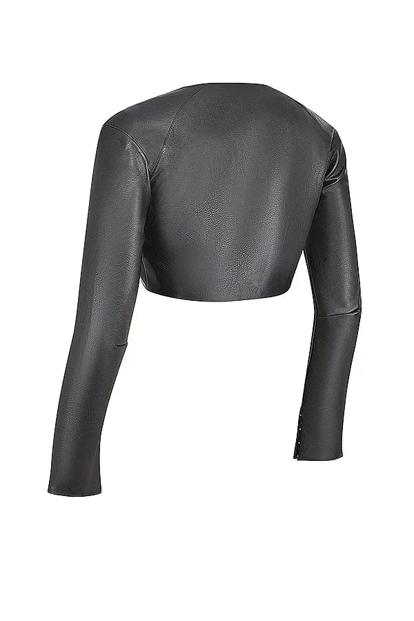 Ione Black Vegan Leather Cropped Top