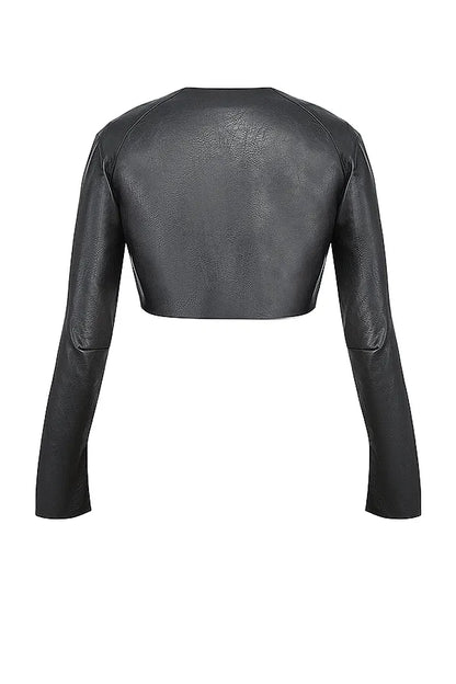 Ione Black Vegan Leather Cropped Top