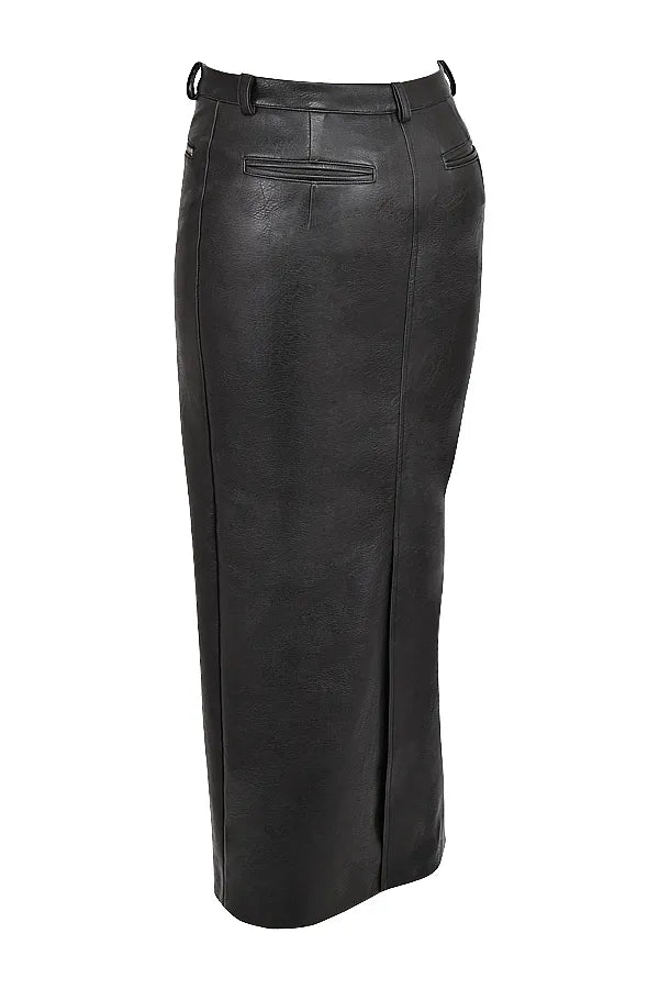 Tana Black Vegan Leather Maxi Skirt