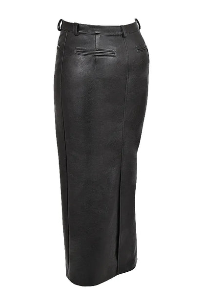 Tana Black Vegan Leather Maxi Skirt