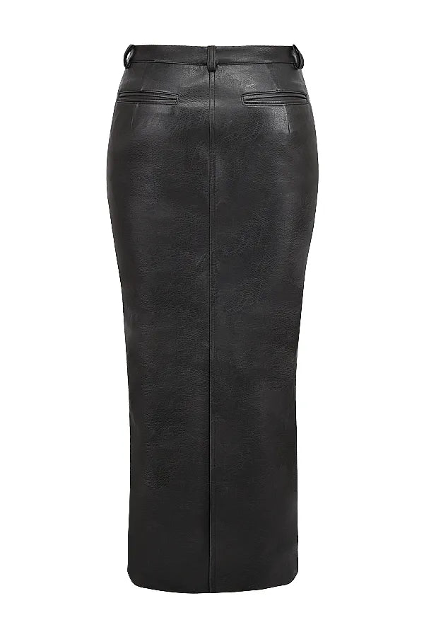 Tana Black Vegan Leather Maxi Skirt