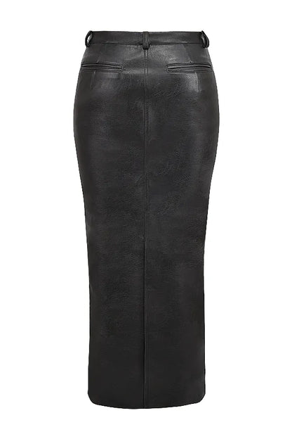 Tana Black Vegan Leather Maxi Skirt