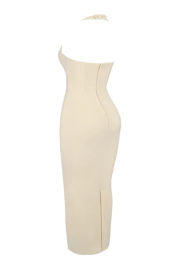 Mia Ecru Halter Maxi Dress