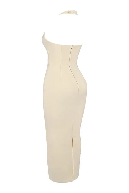 Mia Ecru Halter Maxi Dress