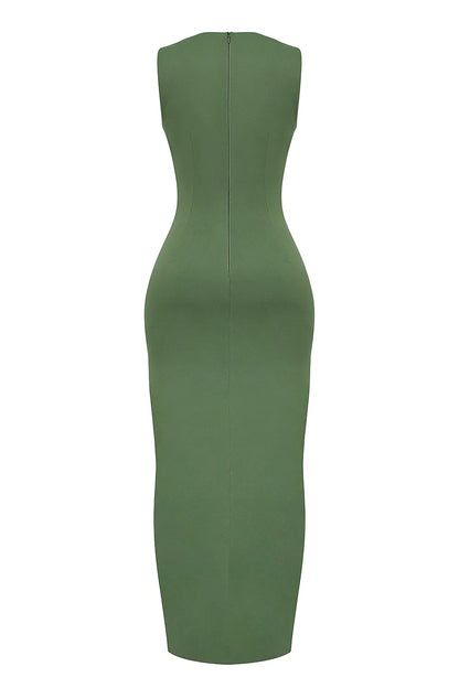 Filomena Olive Boat Neck Maxi Dress