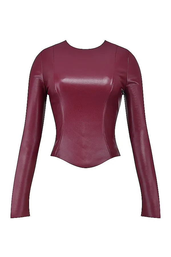 Mylah Wine Vegan Leather Top