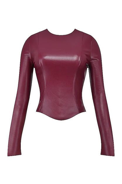 Mylah Wine Vegan Leather Top