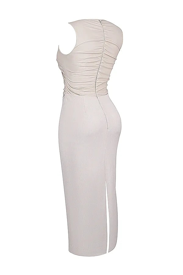 Laria Ecru Vegan Leather Maxi Dress