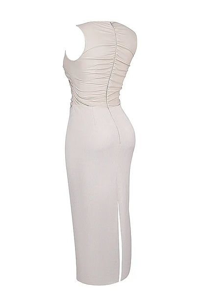 Laria Ecru Vegan Leather Maxi Dress