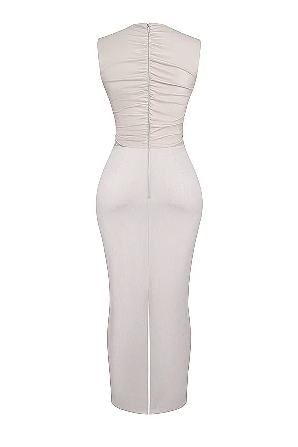 Laria Ecru Vegan Leather Maxi Dress