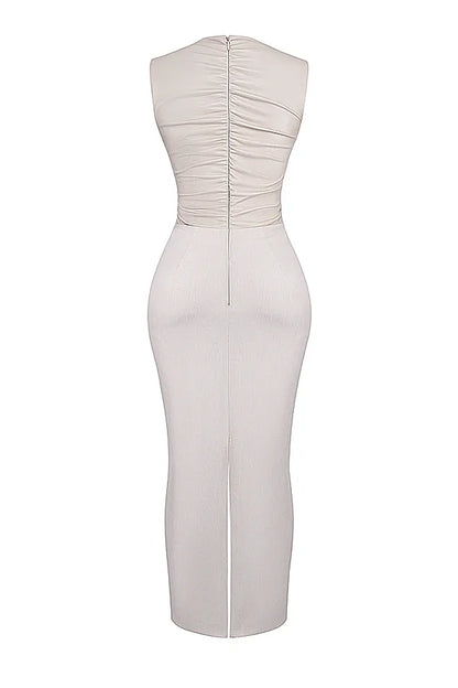 Laria Ecru Vegan Leather Maxi Dress