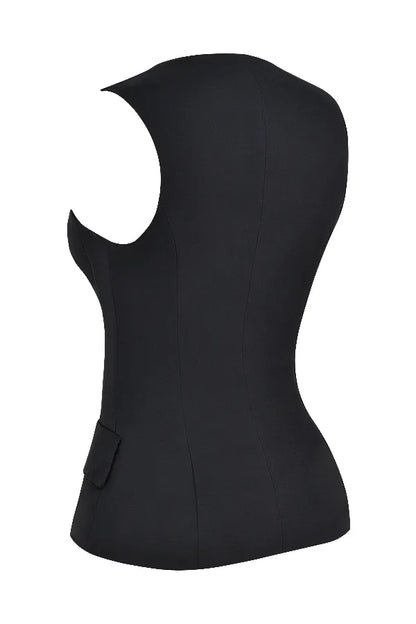 Juliet Black Sleeveless Tuxedo Top