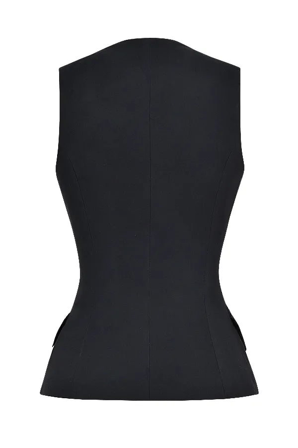 Juliet Black Sleeveless Tuxedo Top