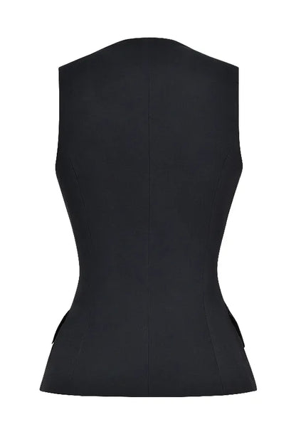 Juliet Black Sleeveless Tuxedo Top
