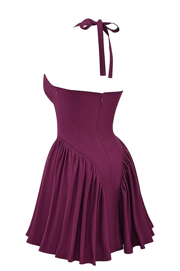 Valentia Wine Halter Mini Dress
