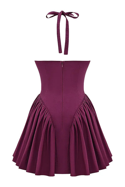 Valentia Wine Halter Mini Dress
