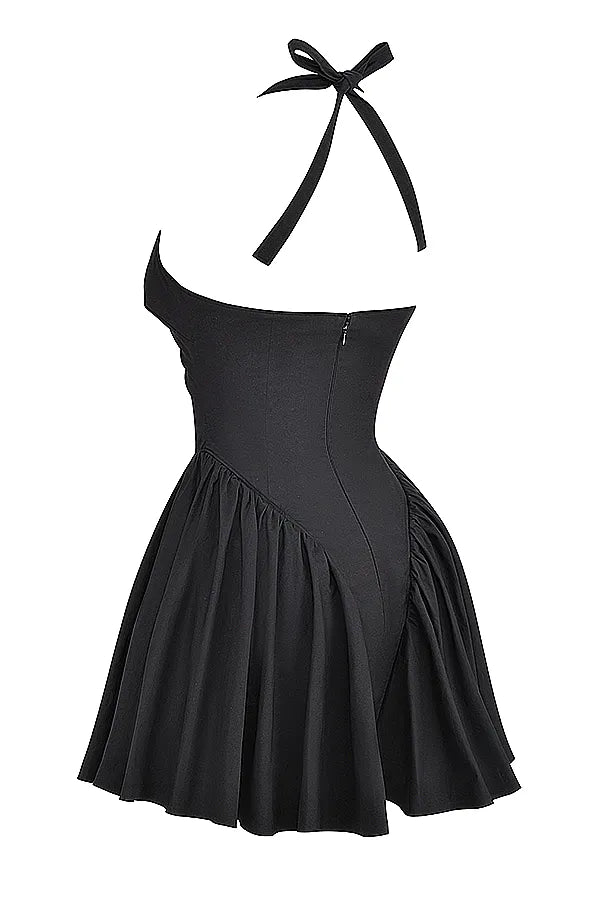 Valentia Black Halter Mini Dress