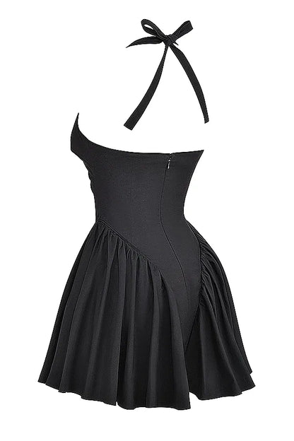 Valentia Black Halter Mini Dress