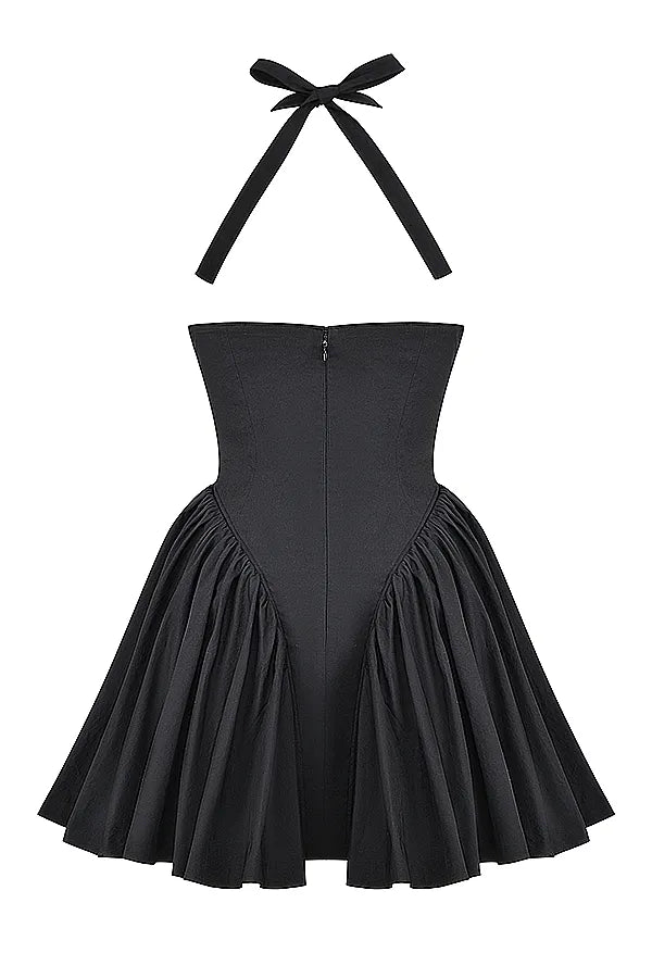 Valentia Black Halter Mini Dress