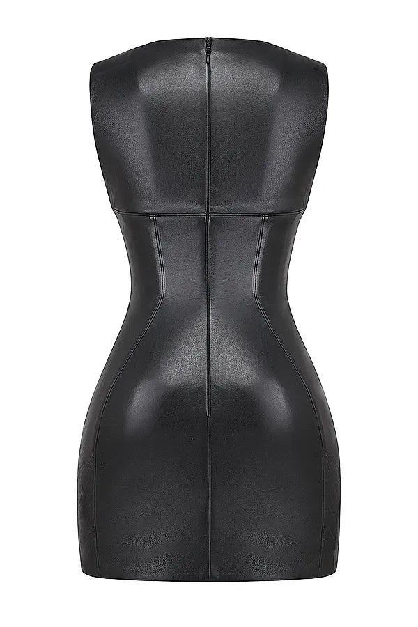 Leola Black Vegan Leather Mini Dress