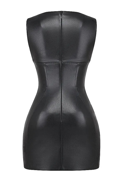 Leola Black Vegan Leather Mini Dress