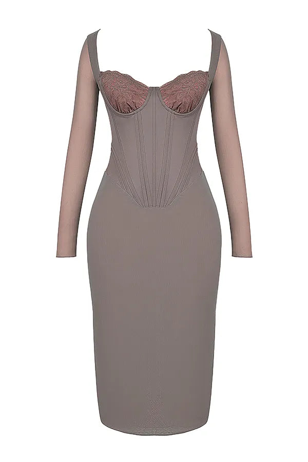 Safran Mocha Corset Midi Dress