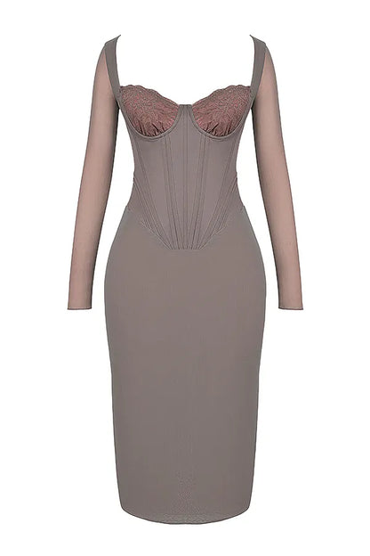 Safran Mocha Corset Midi Dress