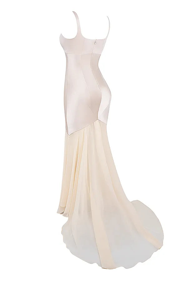 Vittoria Champagne Chiffon Floor Length Gown