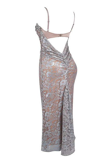 Azzurra Ice Blue Lace Godet Gown